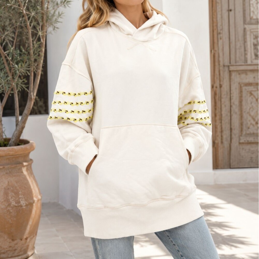 Free People FP Movement At My Best Embroidered Hoodie Sweatshirt Top S 289222